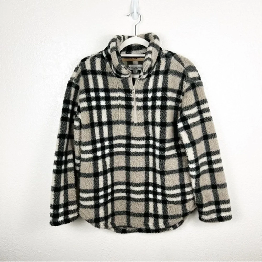 Koolaburra by Ugg Brushed Back Sherpa Oversized Pullover Check Plaid Size XS